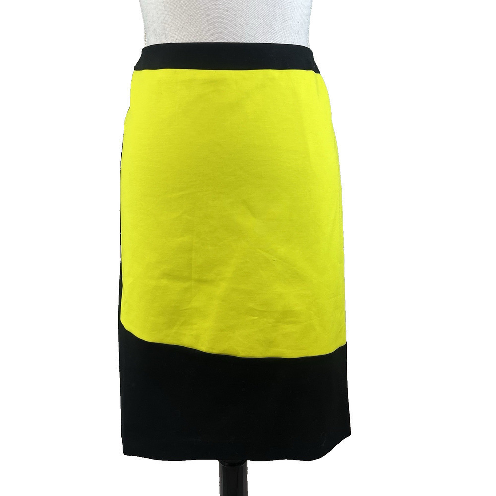 Worthington Skirt sz 16 Black Yellow Straight Stretch Knee Career Church Modest